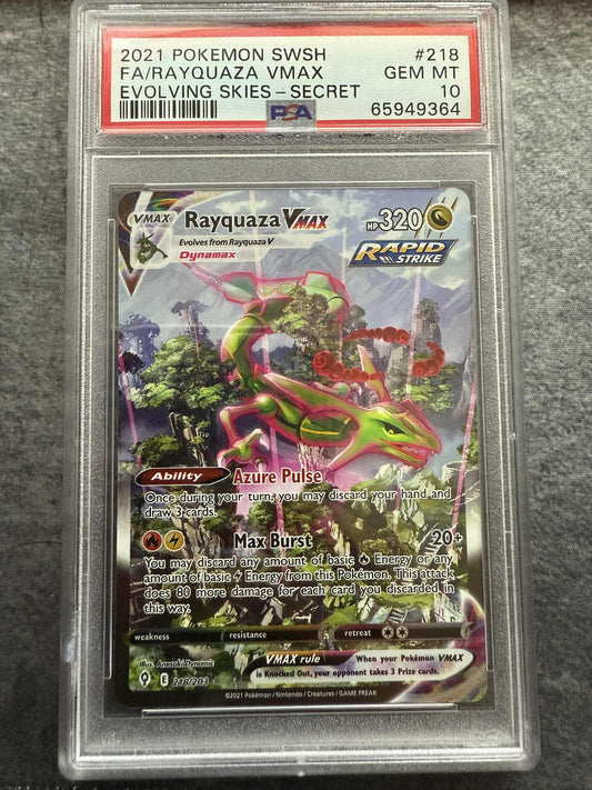 RAYQUAZA VMAX EVOLVING SKIES-SECRET #218 (PSA 10)
