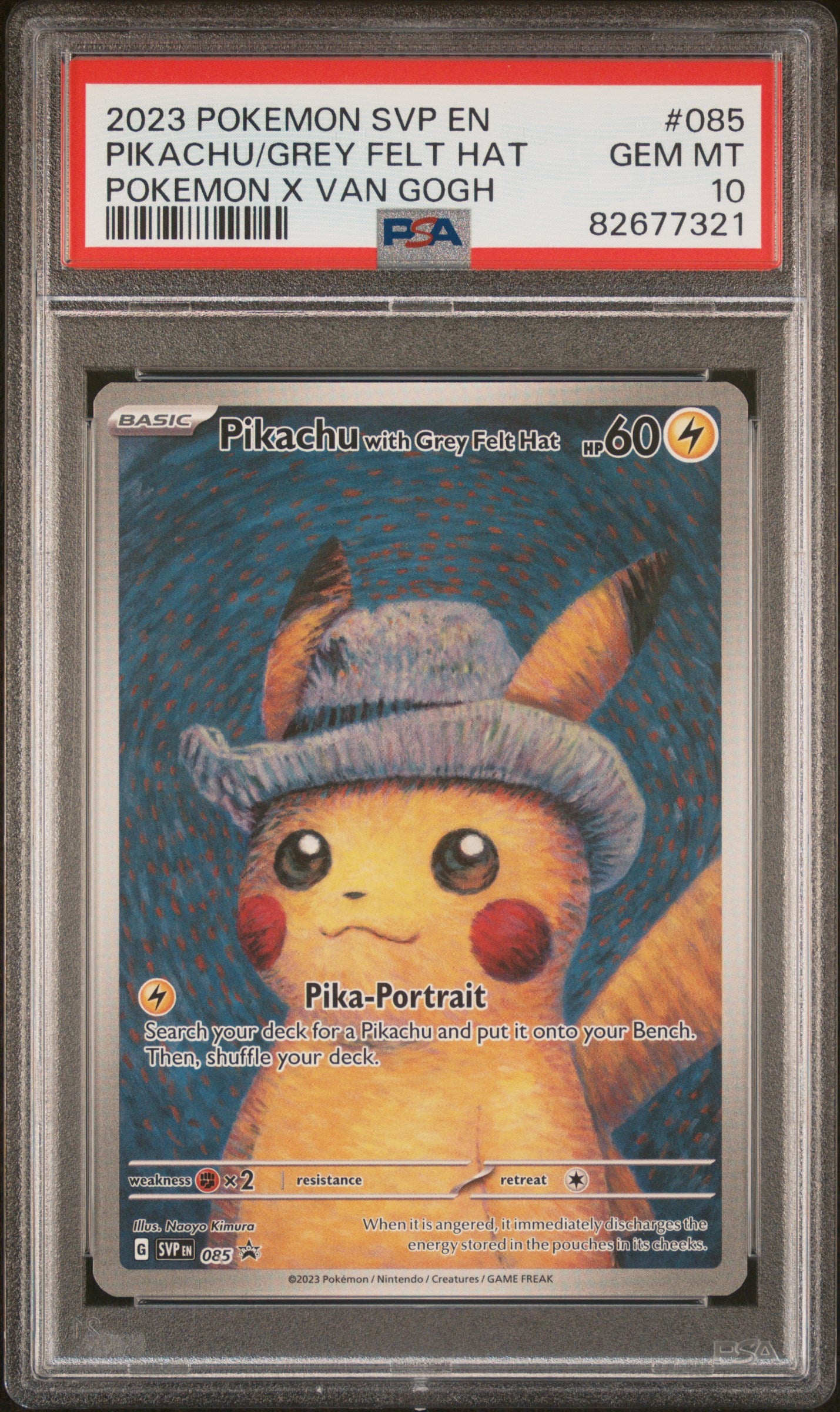 PIKACHU/GREY FELT HAT POKEMON X VAN GOGH (PSA 10)